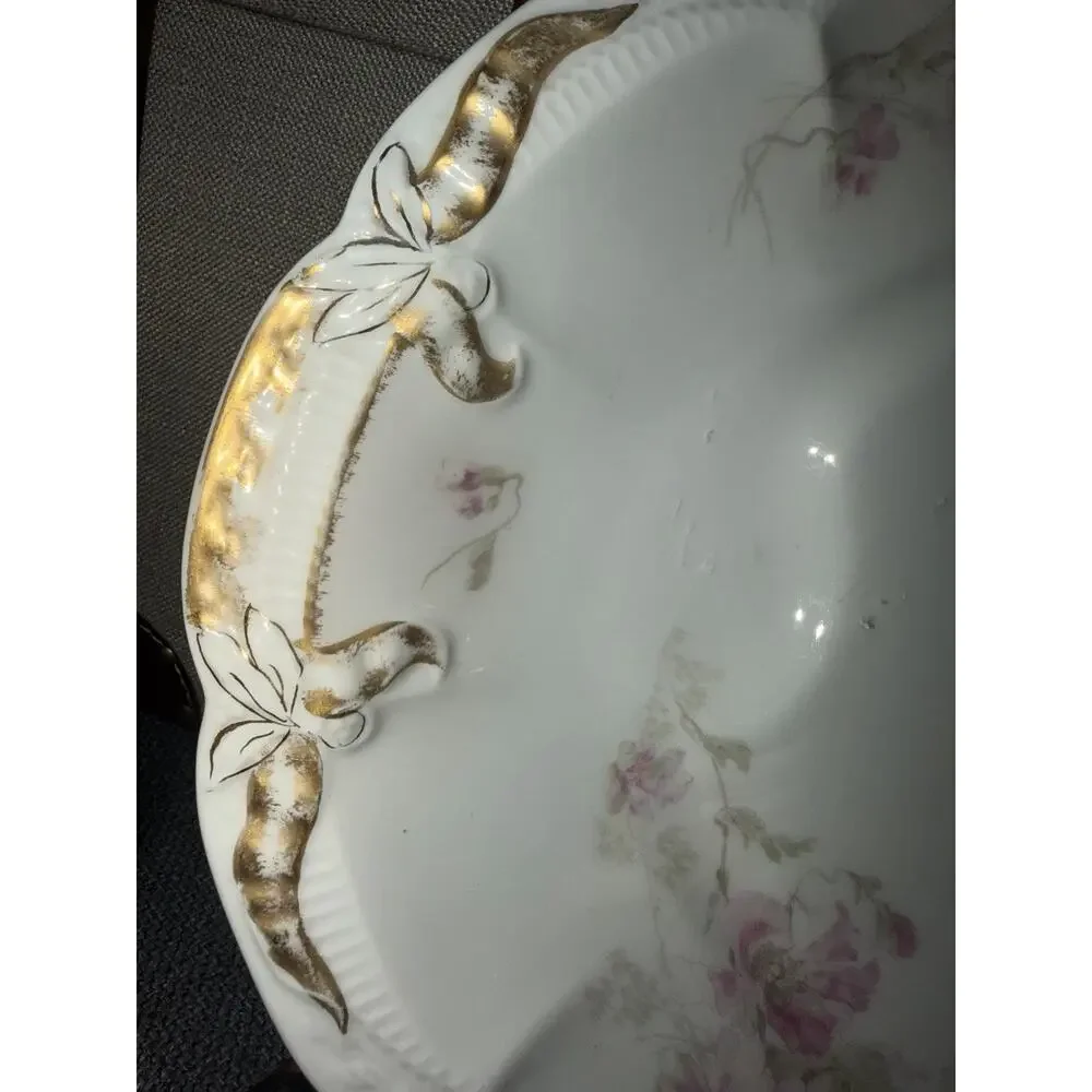 Antique Haviland Limoges Platter Pink Roses Gold Handles D.F. Richardson Detroit